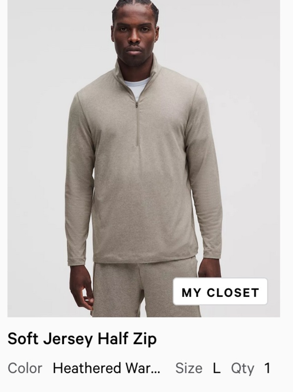 Lululemon men Soft jersey half zip in heathered warm grey size large